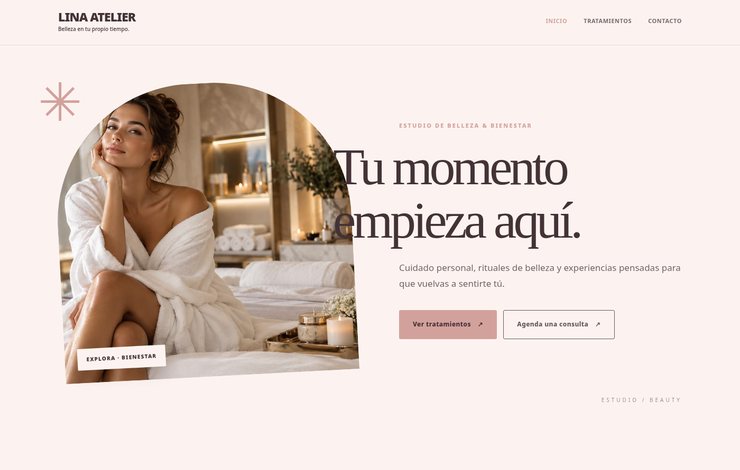 Captura real del sitio web de demostración LINA ATELIER