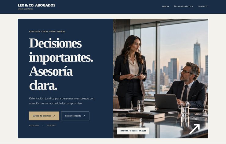 Captura real del sitio web de demostración LEX & CO.