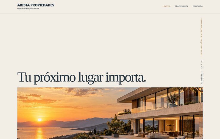 Captura real del sitio web de demostración ARISTA PROPIEDADES