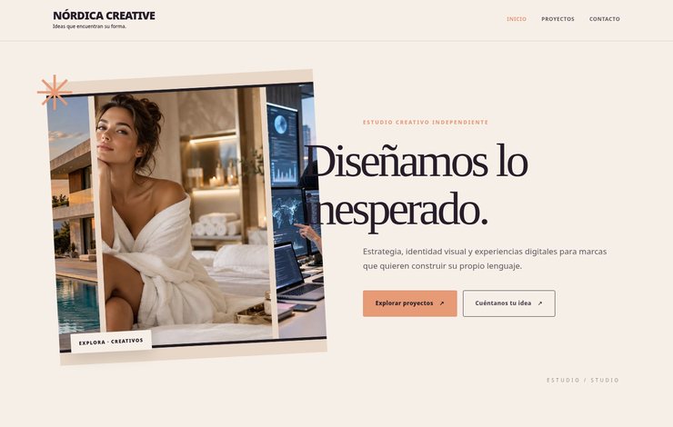 Captura real del sitio web de demostración NÓRDICA CREATIVE